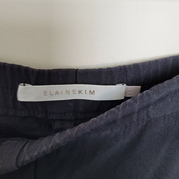 Elaine Kim 100% Silk Lined Pull On Pants Elastic Waistband Cuffed Ankle Black - Picture 6 of 10